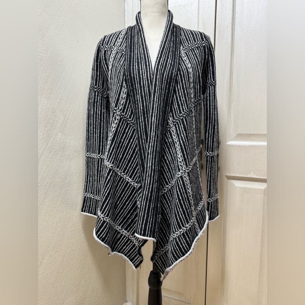 Anthropologie Sparrow 100% Lambswool Open Front Knit Cardigan Striped Size M